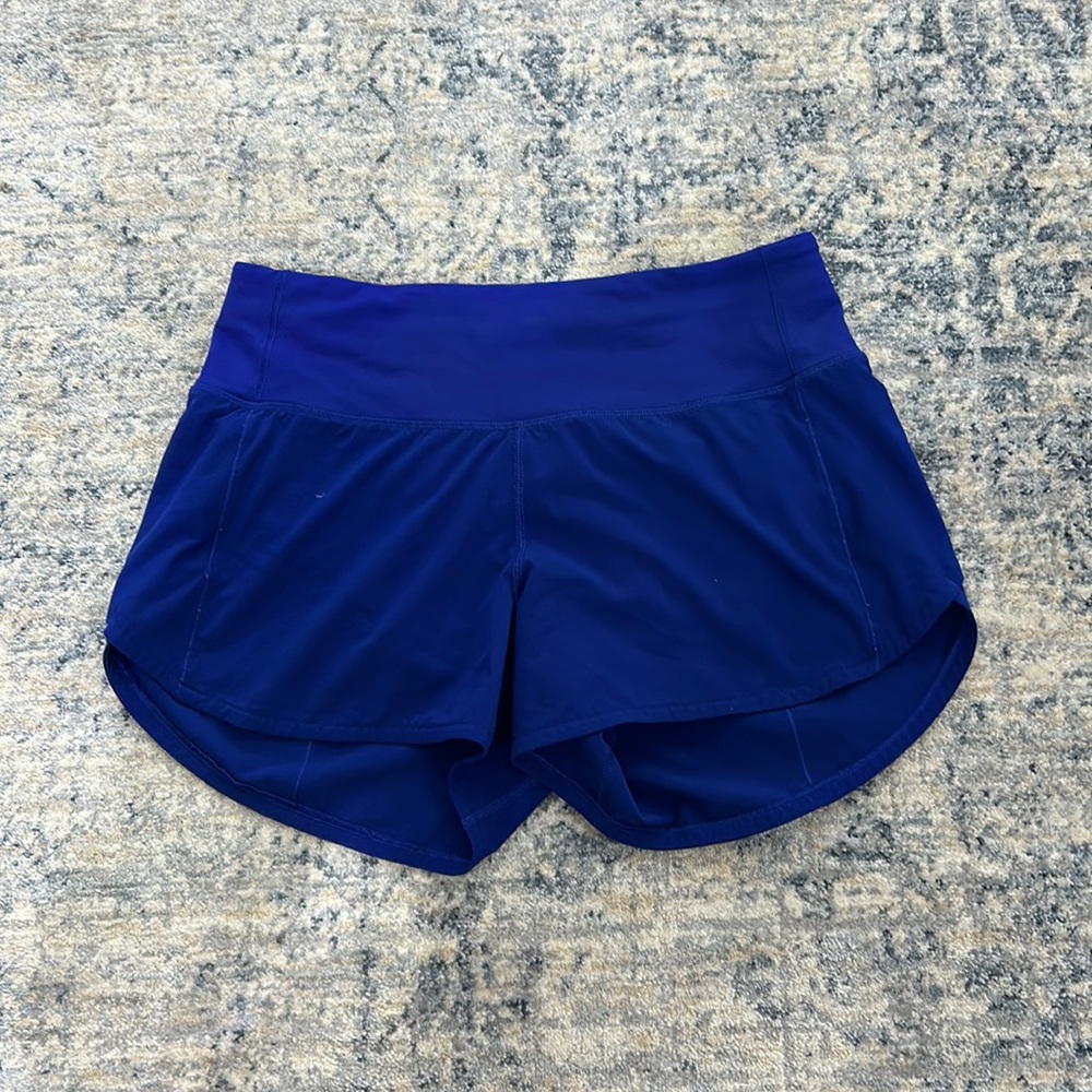 Royal blue lululemon size 4 speed up shorts, 4”